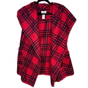 Waterfall Red Black Plaid Flannel Open Front Vest Cardigan Preppy One Size